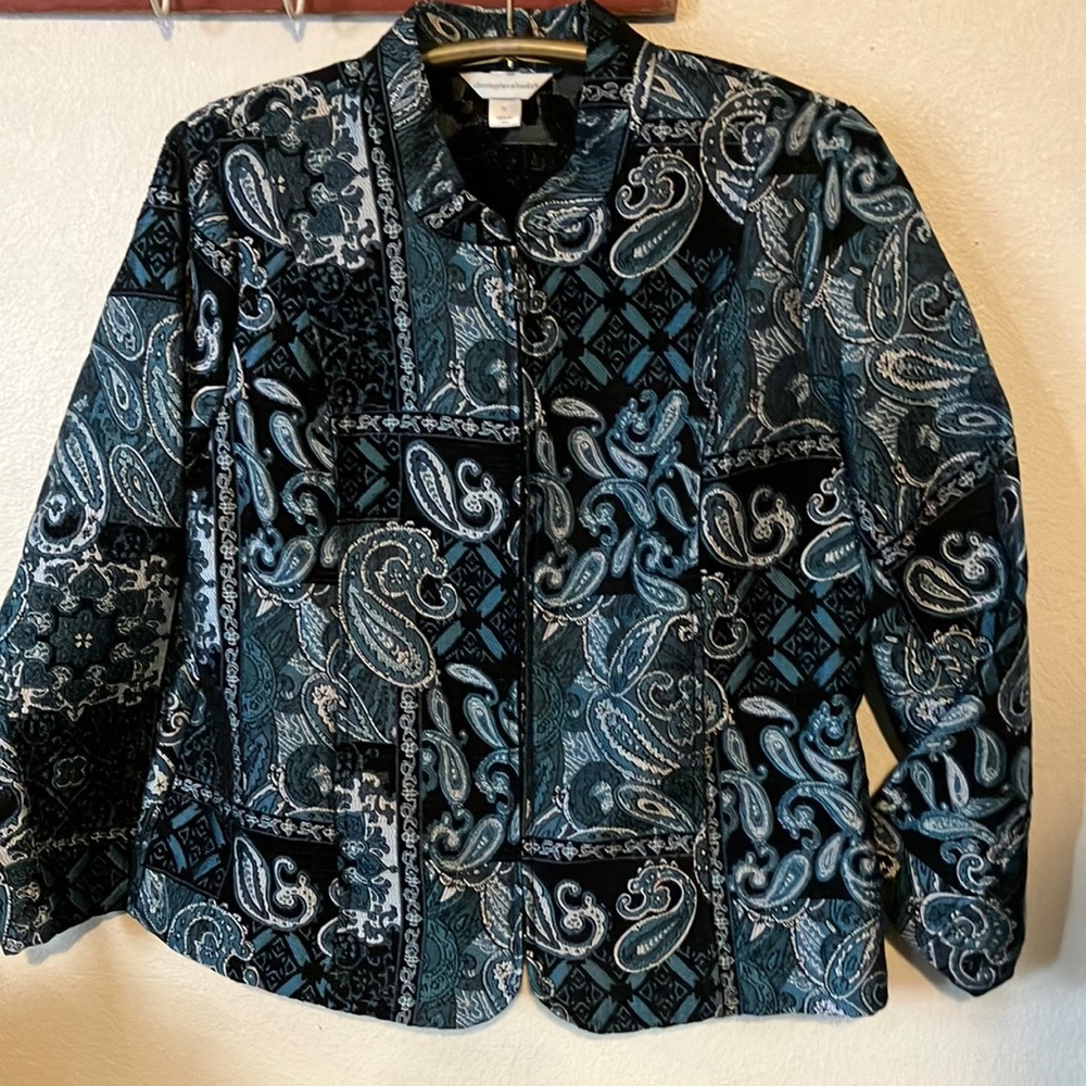 Christopher & Banks Black and Turquoise Blazer with‎ Paisley and Tapestry Style